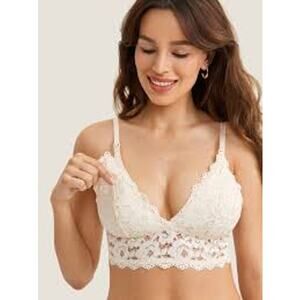 Momanda Nursing Post Pregnancy Bra Bralette Padded Lace Wireless Cream size 34DD